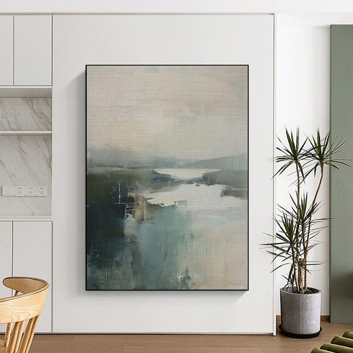 Cool Abstract Paintings - Muted Tones Abstract Landscape Art with Soft Layers PT578