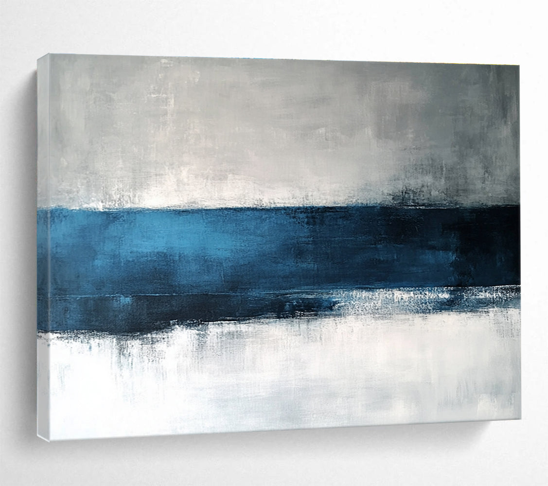 Large Size Blue, Gray & White Textured Landscape Abstract Painting HPS282