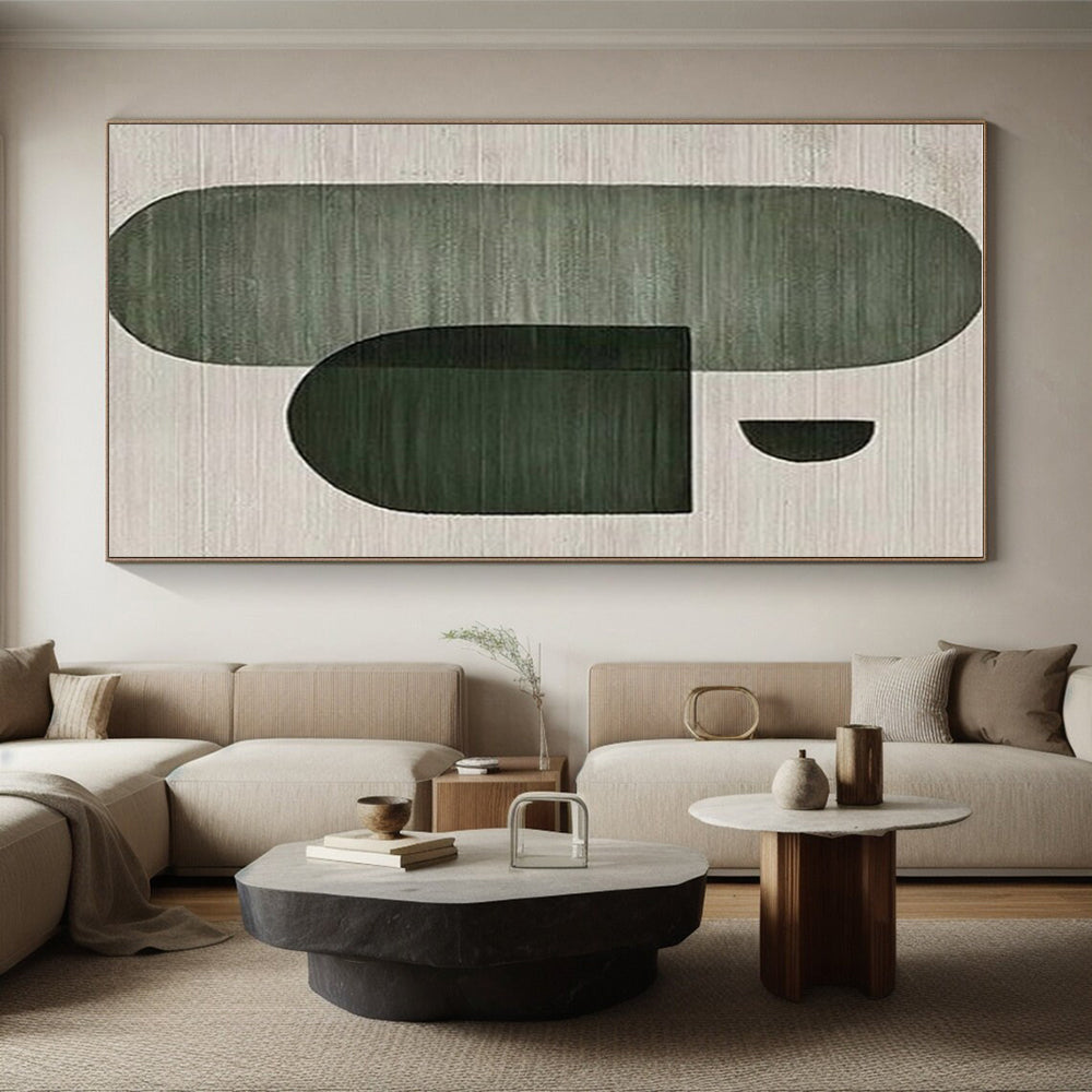 Minimalist Canvas Art Green Geometric Abstract Forms, Modern Art Acrylic PT554