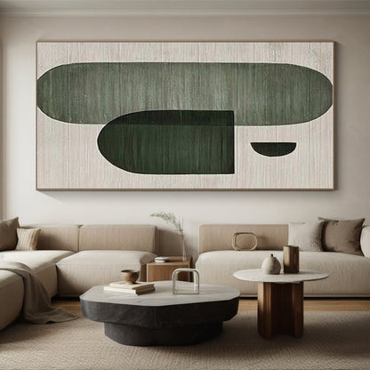 Minimalist Canvas Art Green Geometric Abstract Forms, Modern Art Acrylic PT554