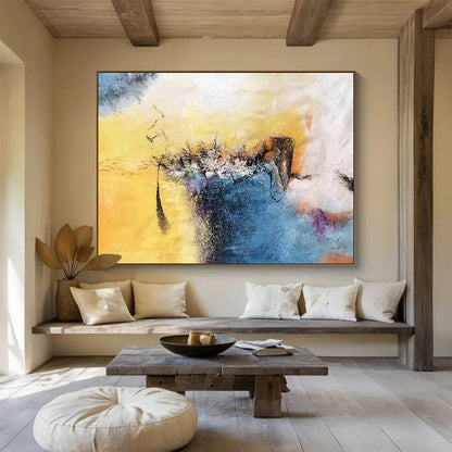 Paintings For House Yellow, Blue & White Abstract Dynamic Art HPS219