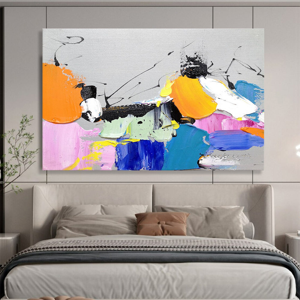 Unique Abstract Art Multicolor (Orange, Pink, Blue, Yellow) Textured Abstract Painting HPS233