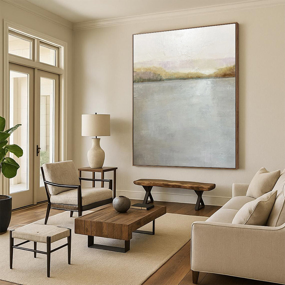 Hand Painting Gray & Beige Textured Seascape Abstract Painting On Canvas PT082