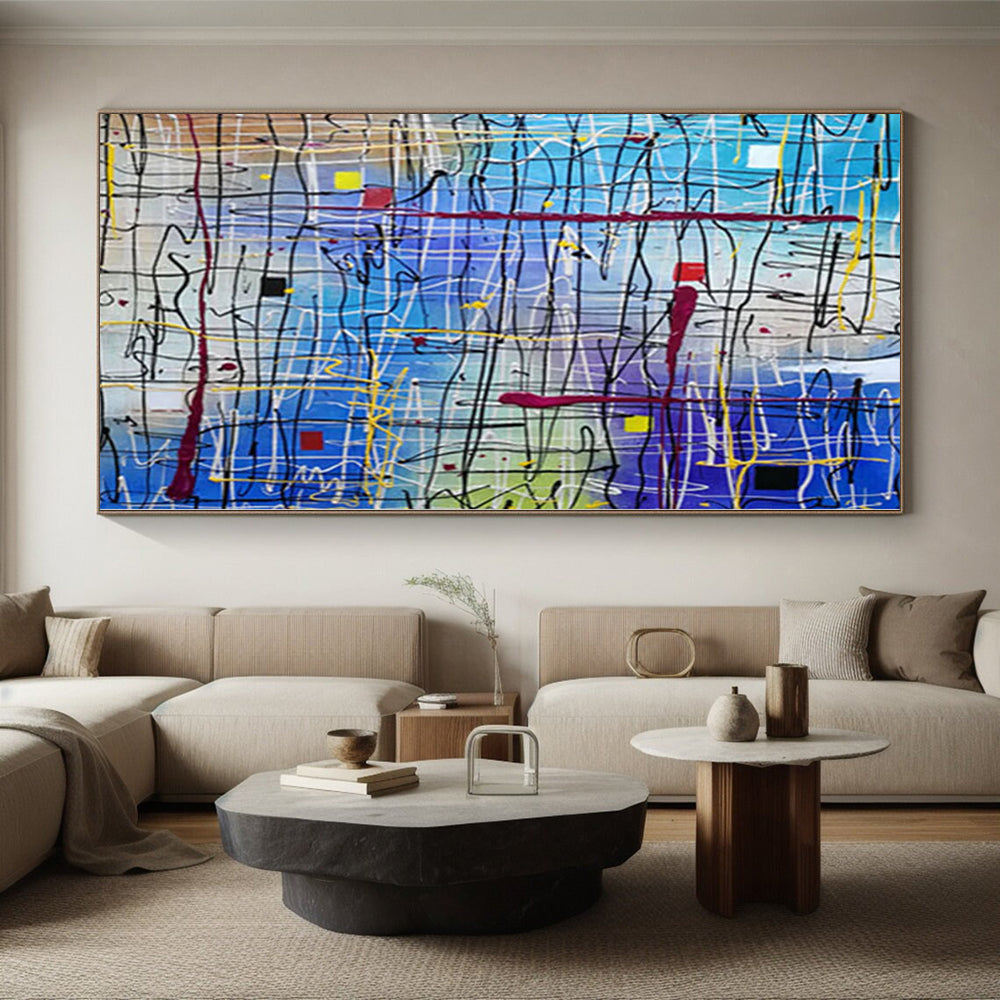 Modern Art Acrylic Blue & Multicolor Textured Abstract Painting On Canvas PT099