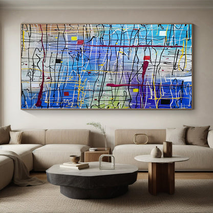 Modern Art Acrylic Blue & Multicolor Textured Abstract Painting On Canvas PT099