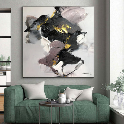Modern Art Acrylic Black Gold Gray Abstract Textured Art for House PT476