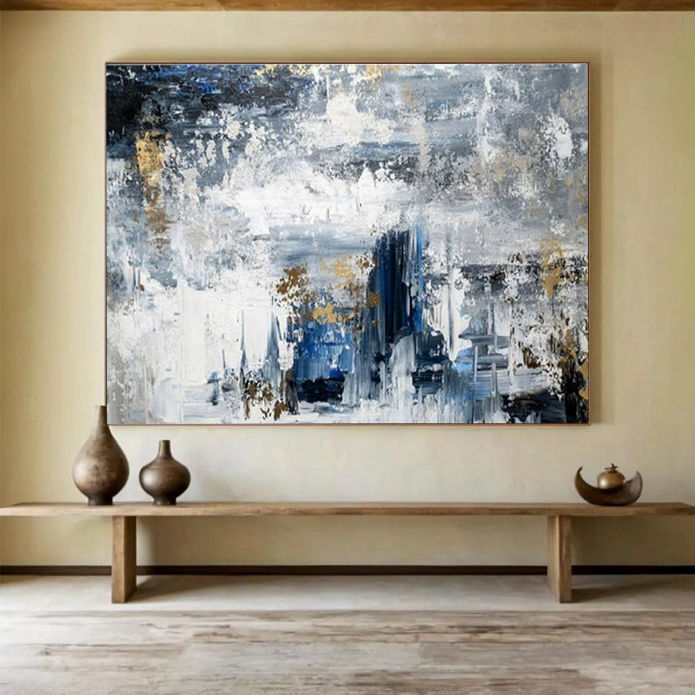 Gaint Canvas Art Blue, Gray, and Gold Textured Abstract Urban Art HPS372