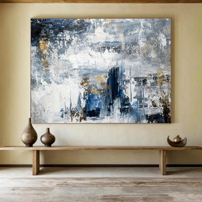 Gaint Canvas Art Blue, Gray, and Gold Textured Abstract Urban Art HPS372