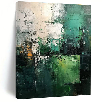 Hand Painting Multilayered Green, Teal, and White Abstract Work, Modern Art Acrylic PT202