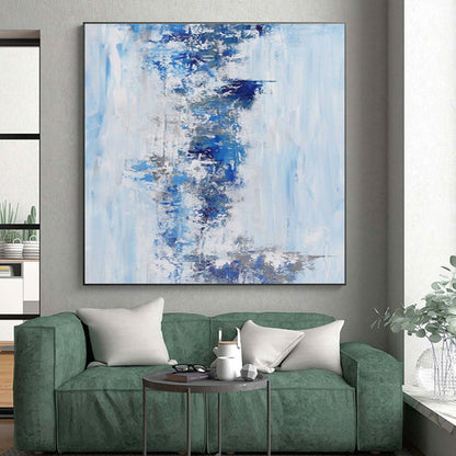 Large Size Abstract Art in Shades of Blue and Gray, Hand-Painted Acrylic Modern Art PT294
