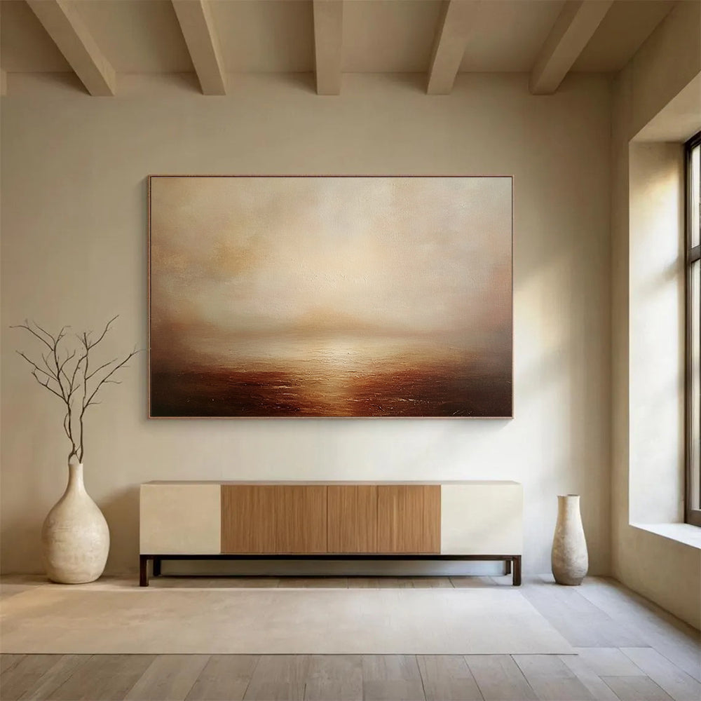 Large Contemporary Wall Art Beige and Brown Misty Seaside Landscape HPS316