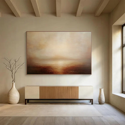 Large Contemporary Wall Art Beige and Brown Misty Seaside Landscape HPS316