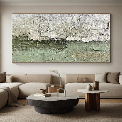 Acrylic Modern Art Paintings in White, Green, and Gray with Textured Details, Paintings For House PT010