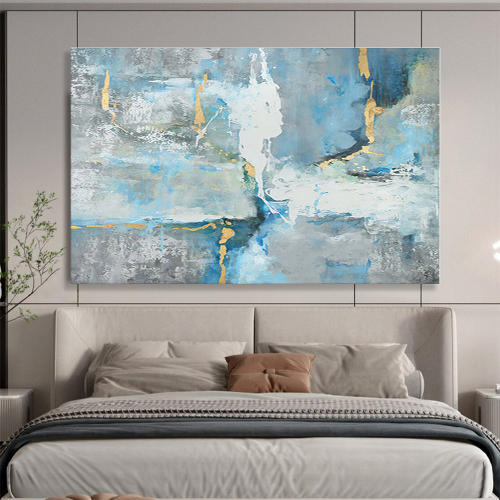 Acrylic Modern Art Paintings Blue, Gray & Gold Textured Abstract Painting On Canvas HPS132
