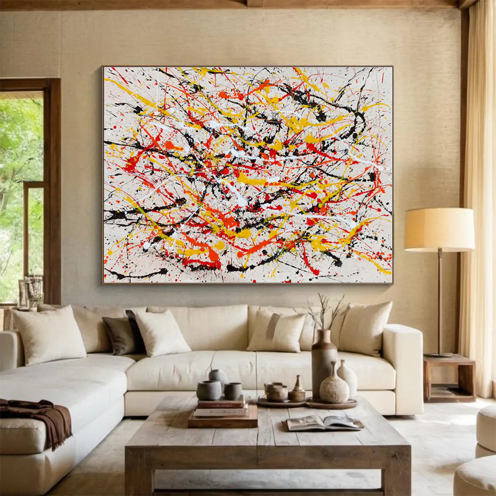 Cool Abstract Paintings Red, Yellow, Black & White Splatter Abstract Painting On Canvas HPS084