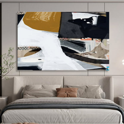 Large Contemporary Wall Art Black, White & Gold Abstract Collage Art HPS216