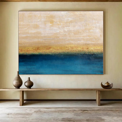 Large Size Beige & Blue Textured Landscape Abstract On Canvas HPS014