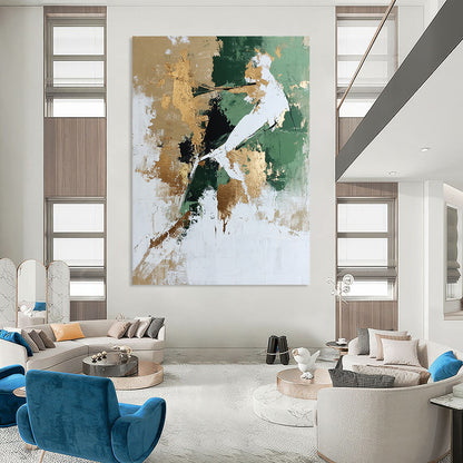 Unique Abstract Art Green, Gold, and White Abstract Geometric Painting DPS434