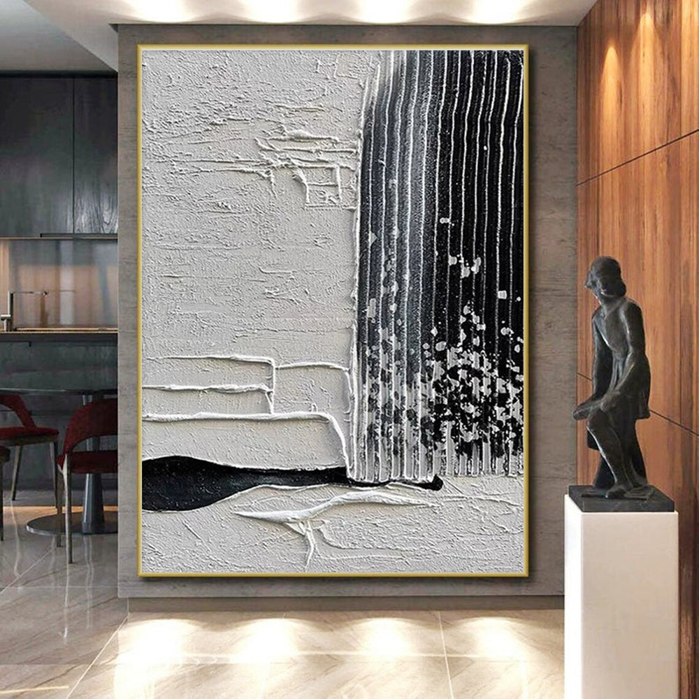 Oversized Abstract Wall Art Black White Textured Abstract Art PT379
