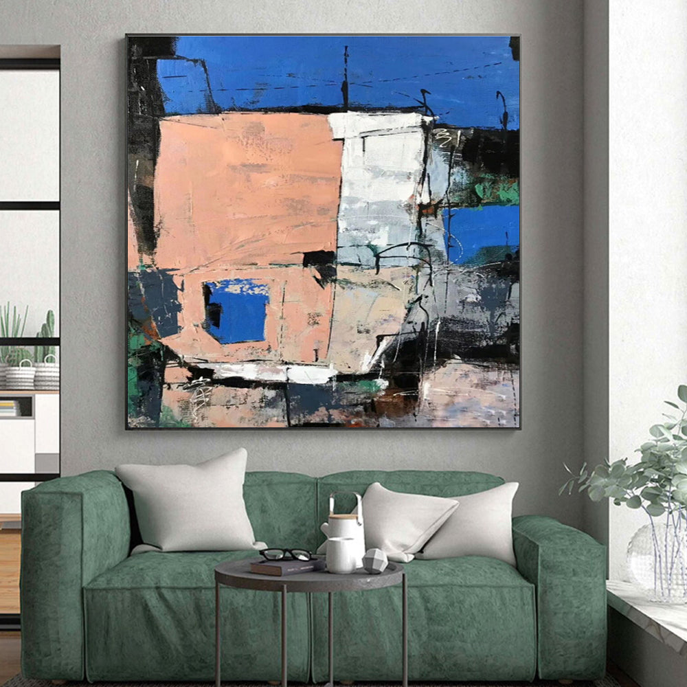 Acrylic Modern Art Paintings Blue Pink Abstract Urban Architecture Art PT454