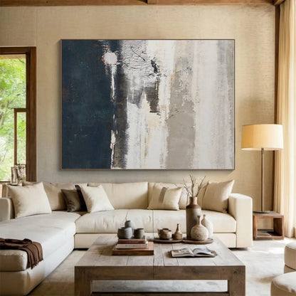 Large Size Gray, White, and Dark Blue Textured Abstract Art, Modern Art Acrylic PT322