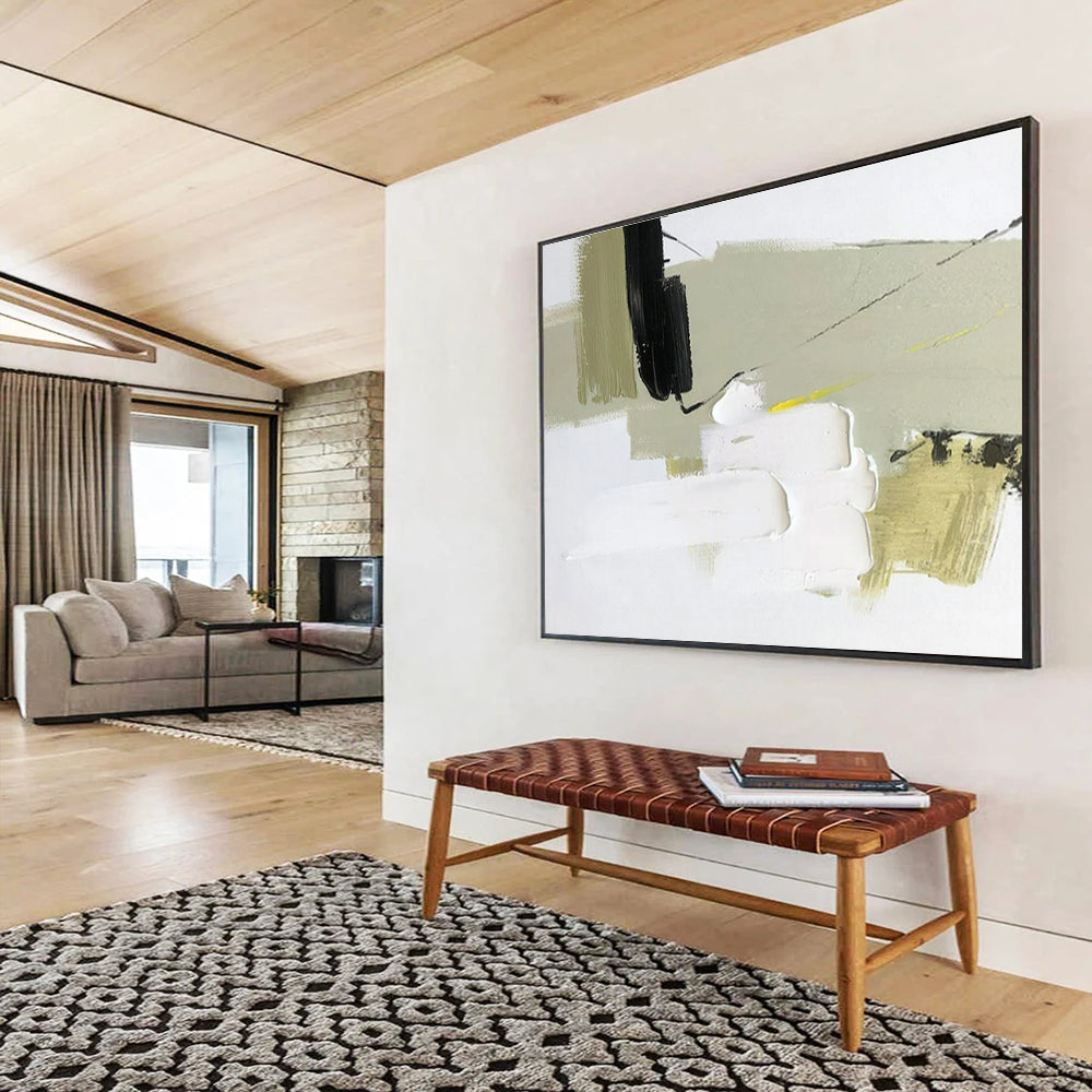 Oversized Abstract Wall Art Green, Black, and White Textured Abstract Landscape Art HPS357