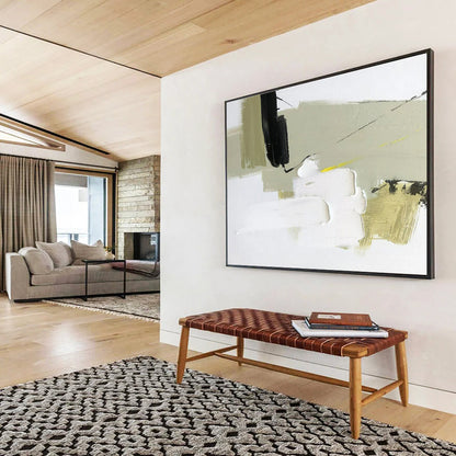 Oversized Abstract Wall Art Green, Black, and White Textured Abstract Landscape Art HPS357