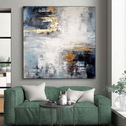 Hand-Painted Blue Gray Gold Textured Abstract Art PT366