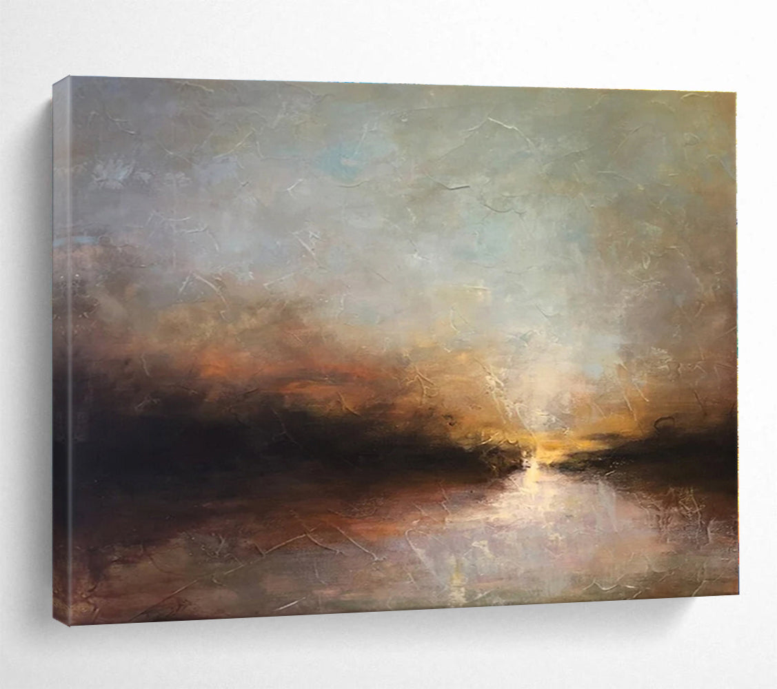 Hand-Painted Earthy Tones Sunset Landscape Abstract Painting On Canvas HPS136