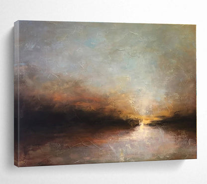 Hand-Painted Earthy Tones Sunset Landscape Abstract Painting On Canvas HPS136
