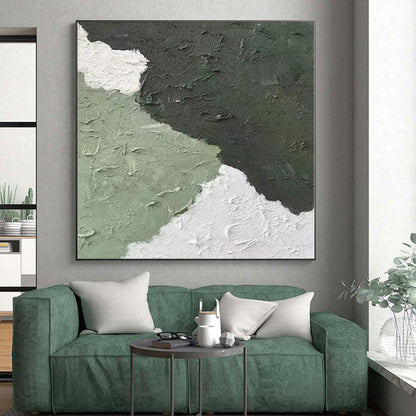 Hand Painted Art Green & White Textured Abstract Painting On Canvas PT063