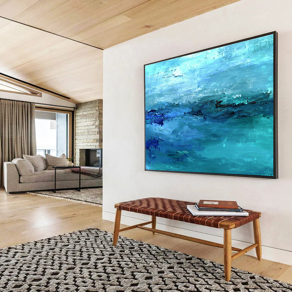 Huge Size Shades of Blue Abstract Seaside Acrylic Modern Art Painting HPS313