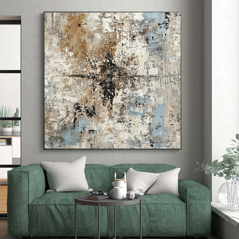 Large Abstract Painting For Living Room, Beige Blue Black Abstract Textured Art PT180
