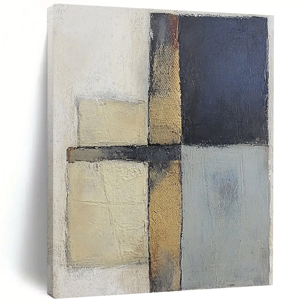 Custom Large Abstract Art For Living Room, Beige Blue Gold Abstract Geometric Art PT159