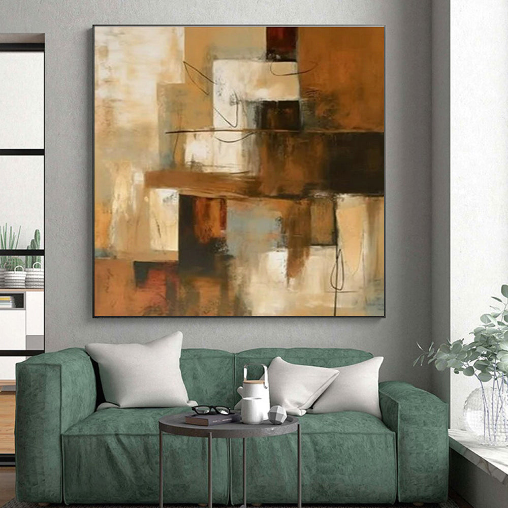 48x60 Brown and Beige Abstract Urban Scene, Large Painting In Living Room PT517