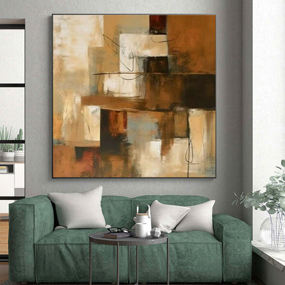 48x60 Brown and Beige Abstract Urban Scene, Large Painting In Living Room PT517