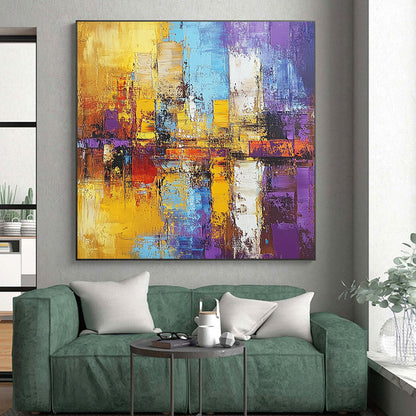 Hand-Painted Multicolor Textured Urban Abstract Painting On Canvas PT121