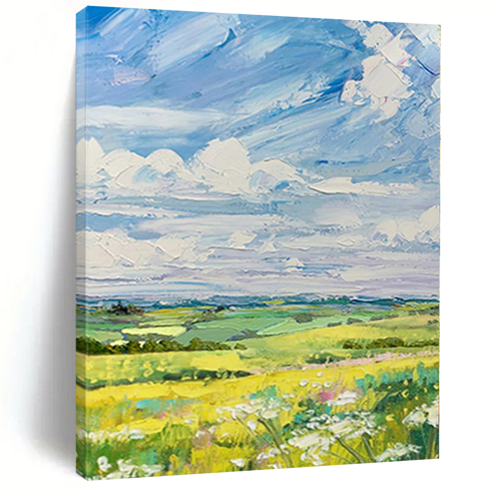 Large Painting In Living Room Colorful Landscape with Sky and Fields Acrylic Modern Art DPS420