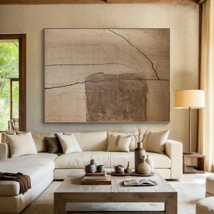 Handmade Art Beige & Brown Textured Abstract Painting On Canvas PT106