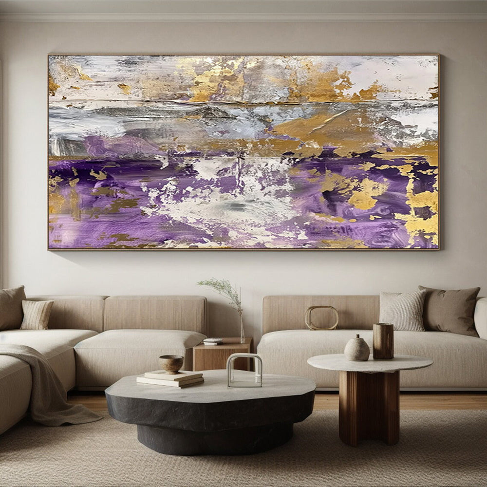 Unique Abstract Art in Purple, Gold, Grey, and White Textural Abstract Art PT234