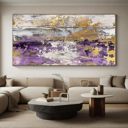 Unique Abstract Art in Purple, Gold, Grey, and White Textural Abstract Art PT234