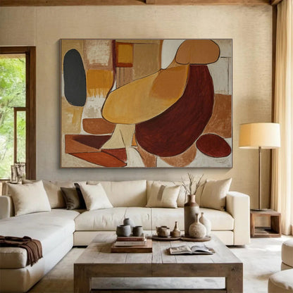 Hand Painted Art Warm Earth Tones Abstract Forms On Canvas HPS029