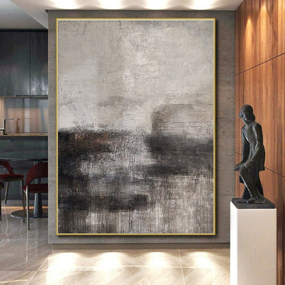 Large Size Gray and Black Moody Abstract Acrylic Painting PT625