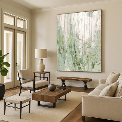 Handmade Art Green Beige Linear Textured Abstract Art PT346