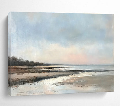 Oversized Abstract Wall Art Blue, Brown, and White Realistic Seaside Scene HPS317