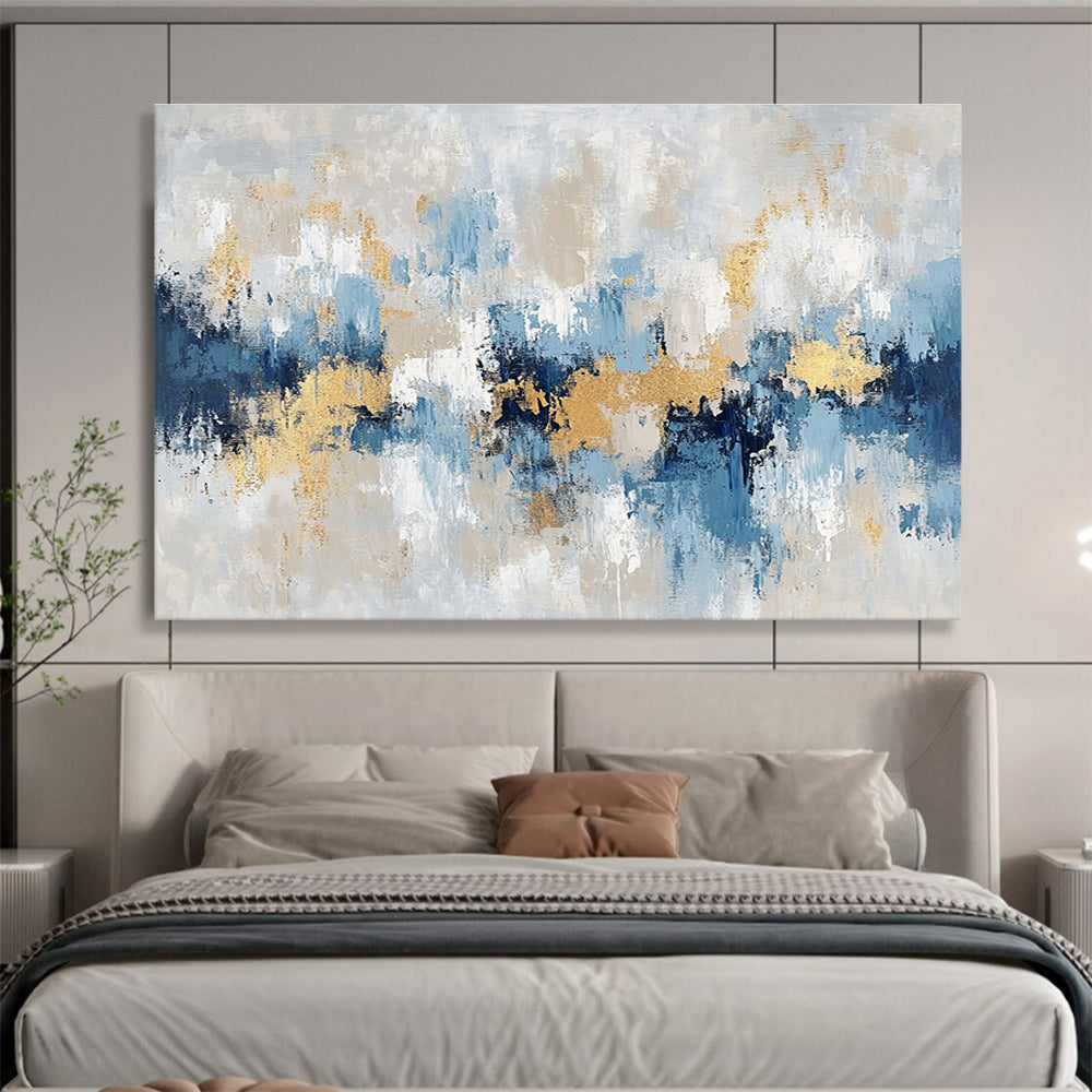Oversized Abstract Wall Art Blue, Gray, Gold & White Textured Abstract Painting HPS263