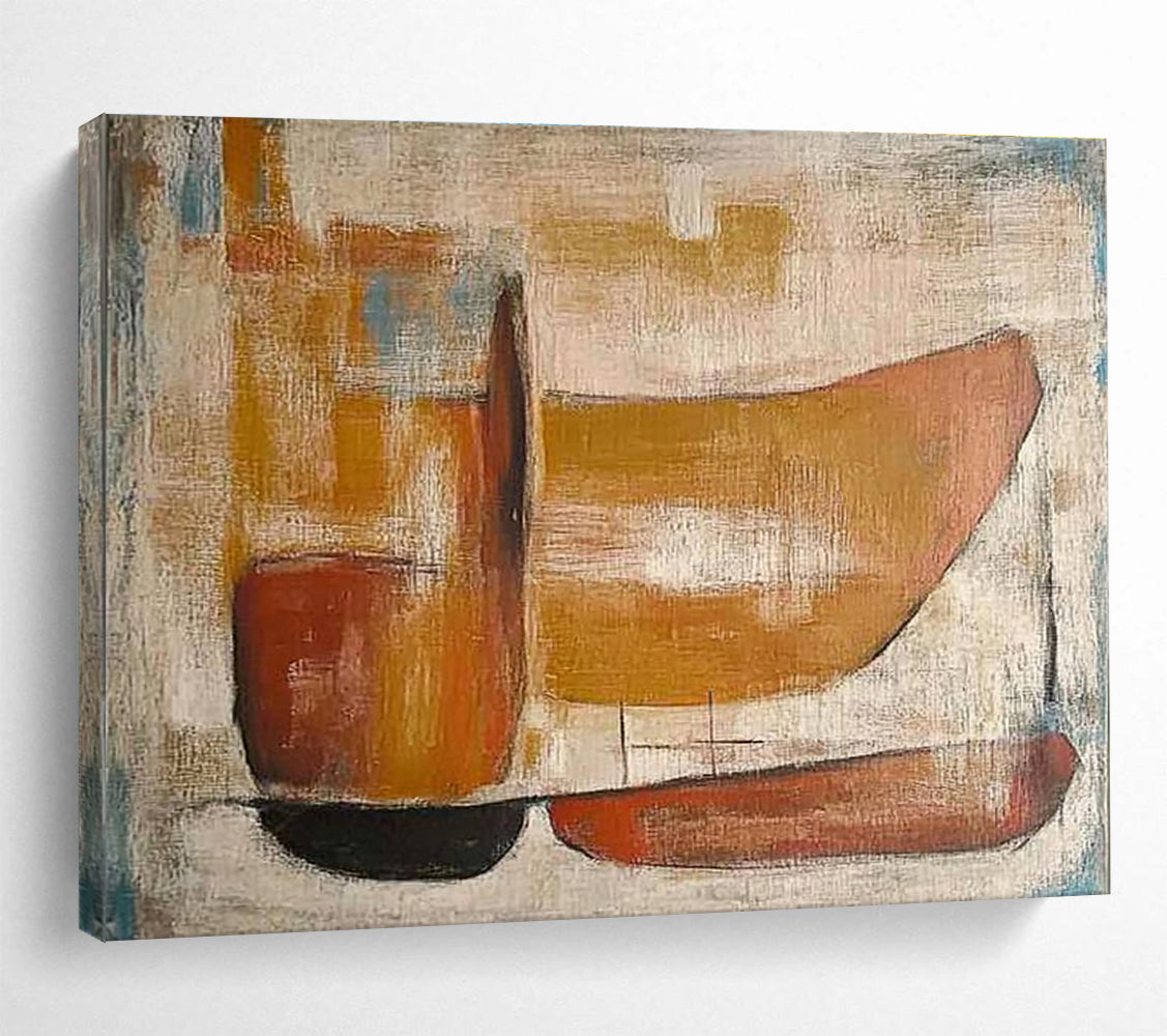 Minimalist Canvas Art Earth Tones (Brown, Beige, Blue) Geometric Abstract Painting HPS239
