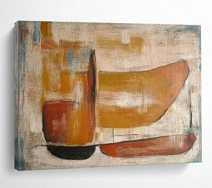 Minimalist Canvas Art Earth Tones (Brown, Beige, Blue) Geometric Abstract Painting HPS239