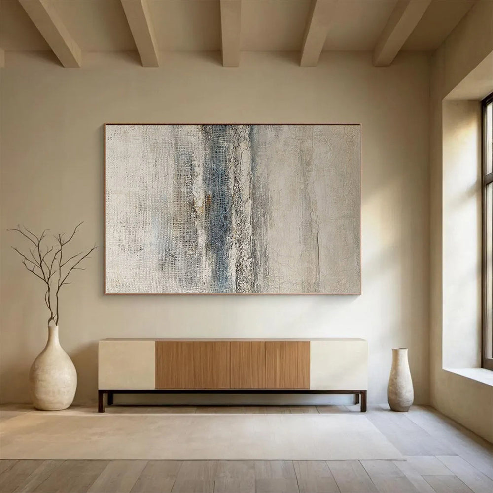 Huge Size Beige, Gray, and Blue Textured Abstract Minimalist Art HPS373