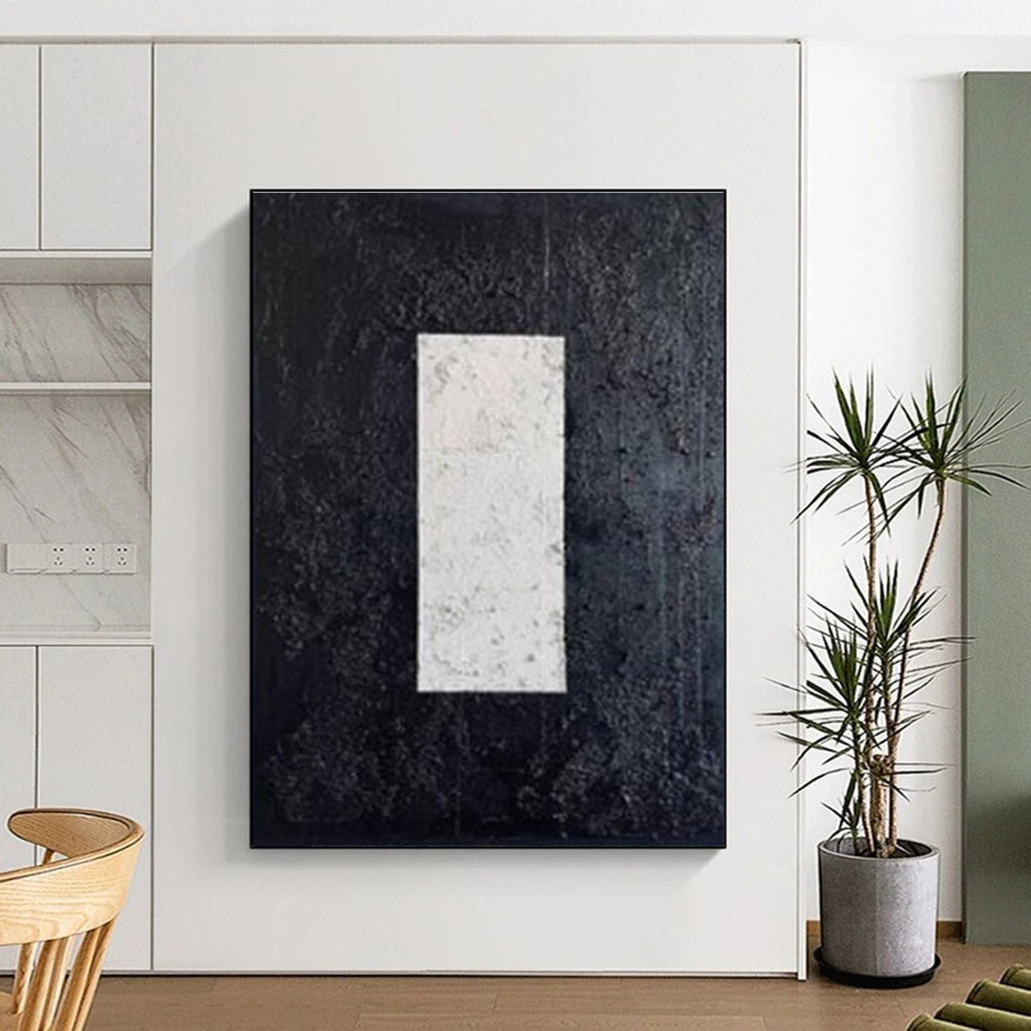 Minimalist Canvas Art Black and White Rectangular Abstract Art PT671